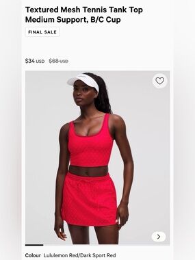 Lululemon textured mesh tennis tank top! Red! Medium support!